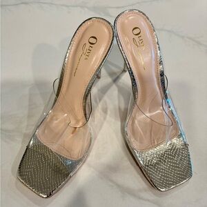 Olivia Rae silver heels with a clear front and heel, elegant design, size 10